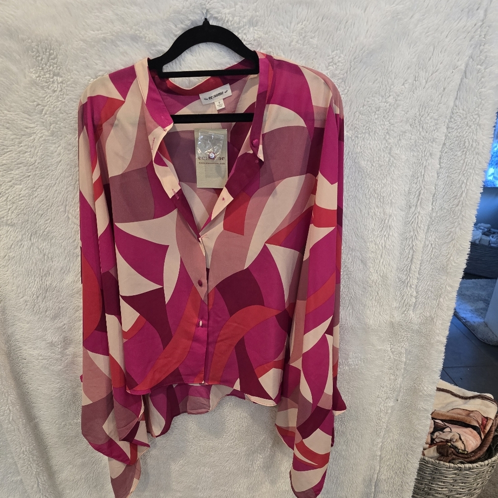 Eesome Pink Asymmetrical 3/4 Sleeve Blouse